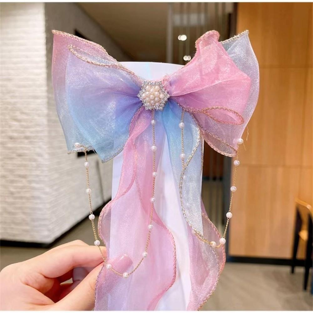 4cm Width Organza Ribbon 10 Yards Length Gradient Colored Satin Ribbon Hot Stamping White Edge Lace Ribbon Children Accessories
