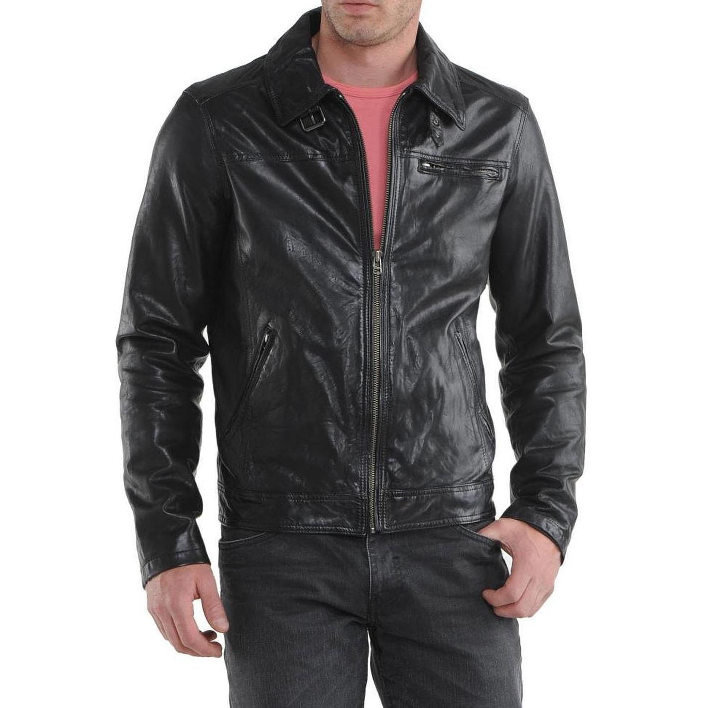 

SkinOutfit Men s Genuine Lambskin Black Leather Jacket Stylish Motorcycle Bomber Biker Outerwear MJ 198 XXXL чорний