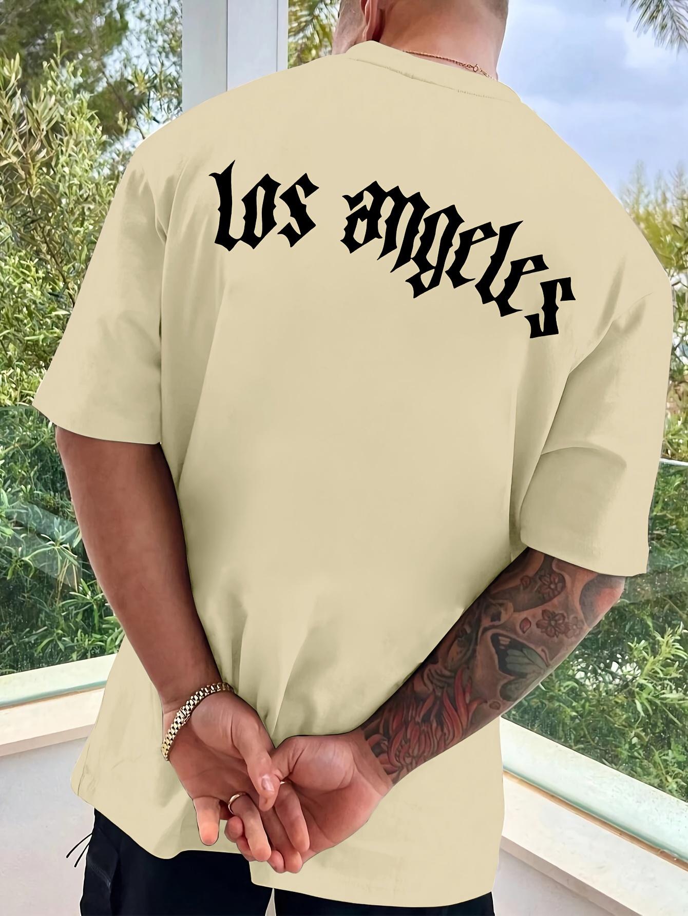 

Футболка з принтом «Лос-Анджелес», універсальна та дихаюча вулична мода для чоловіків, повсякденна футболка з круглим вирізом та короткими рукавами на літо XXL хакі