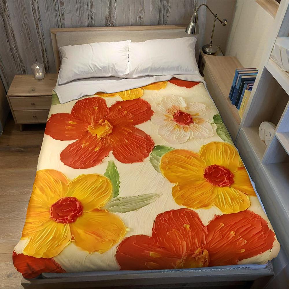 Textured Floral Flannel Blanket Warm Soft Halloween Christmas Couch Warm Cozy Decorative Decor Gift for All Season