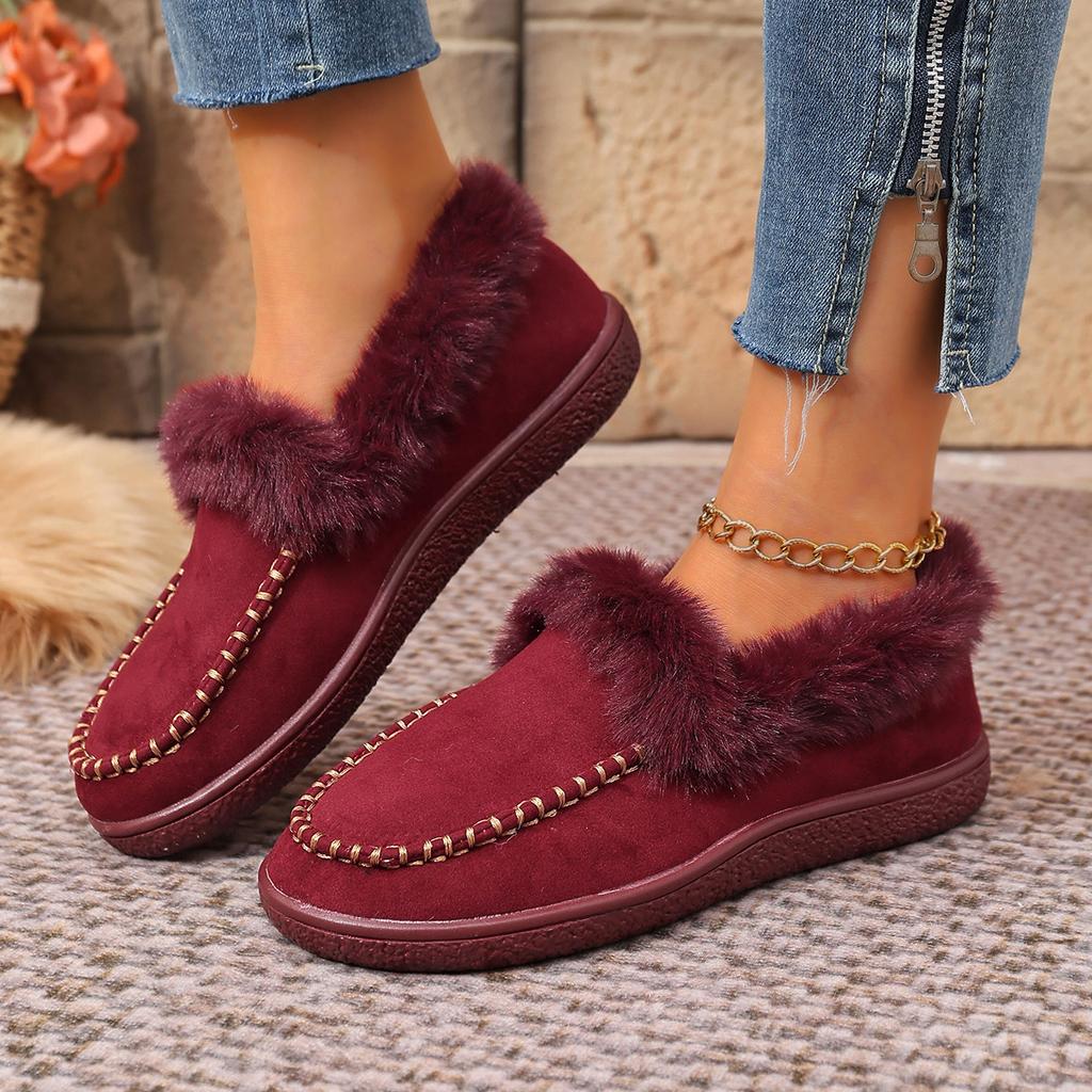 Warm Boots 2026 New Solid Color Furry Shoes Winter Cotton Shoes Women Plush Warm Snow Boots Ladies Casual Flat Short Boots