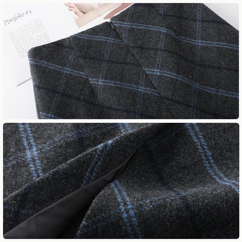 Elegant Retro Wool Plaid Midi Skirt for Women - Autumn/Winter 2025 Collection