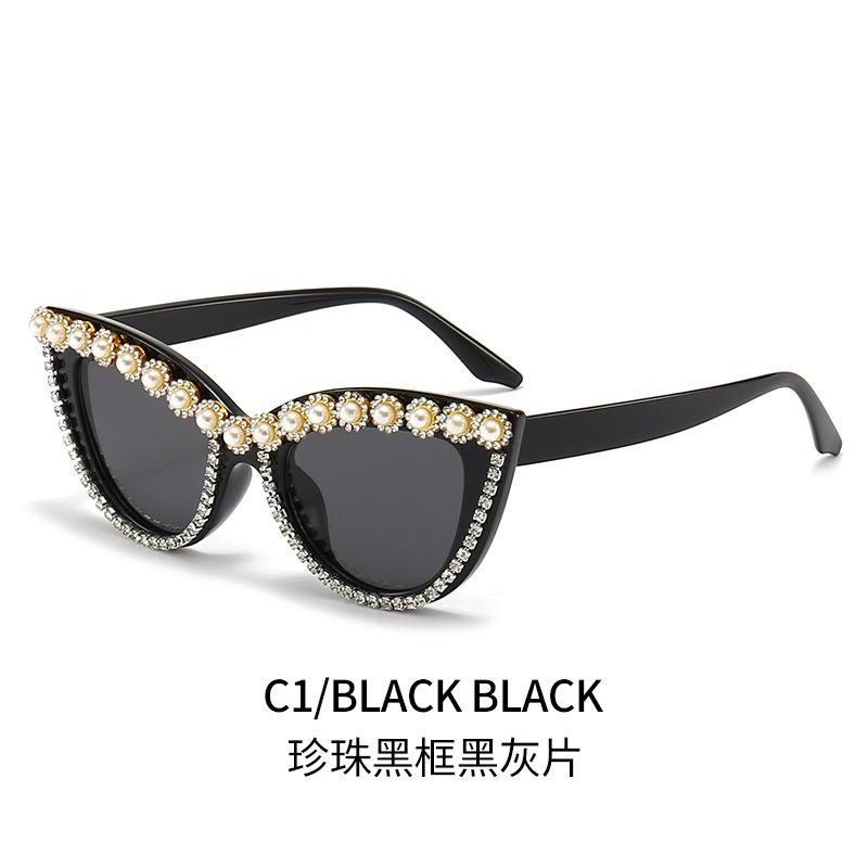 Diamond-Encrusted Sunglasses, Trendy Personalized Flower Cat'S Eye Ball Flat Glasses Sunglasses