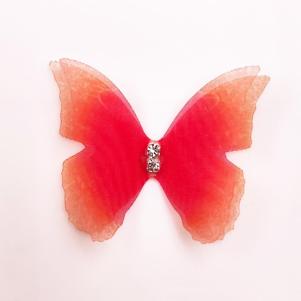 50pcs Gradient Color Organza Fabric Butterfly Appliques 3D Dreamy Simulation Mesh Butterfly Patch 5CM Double-layer