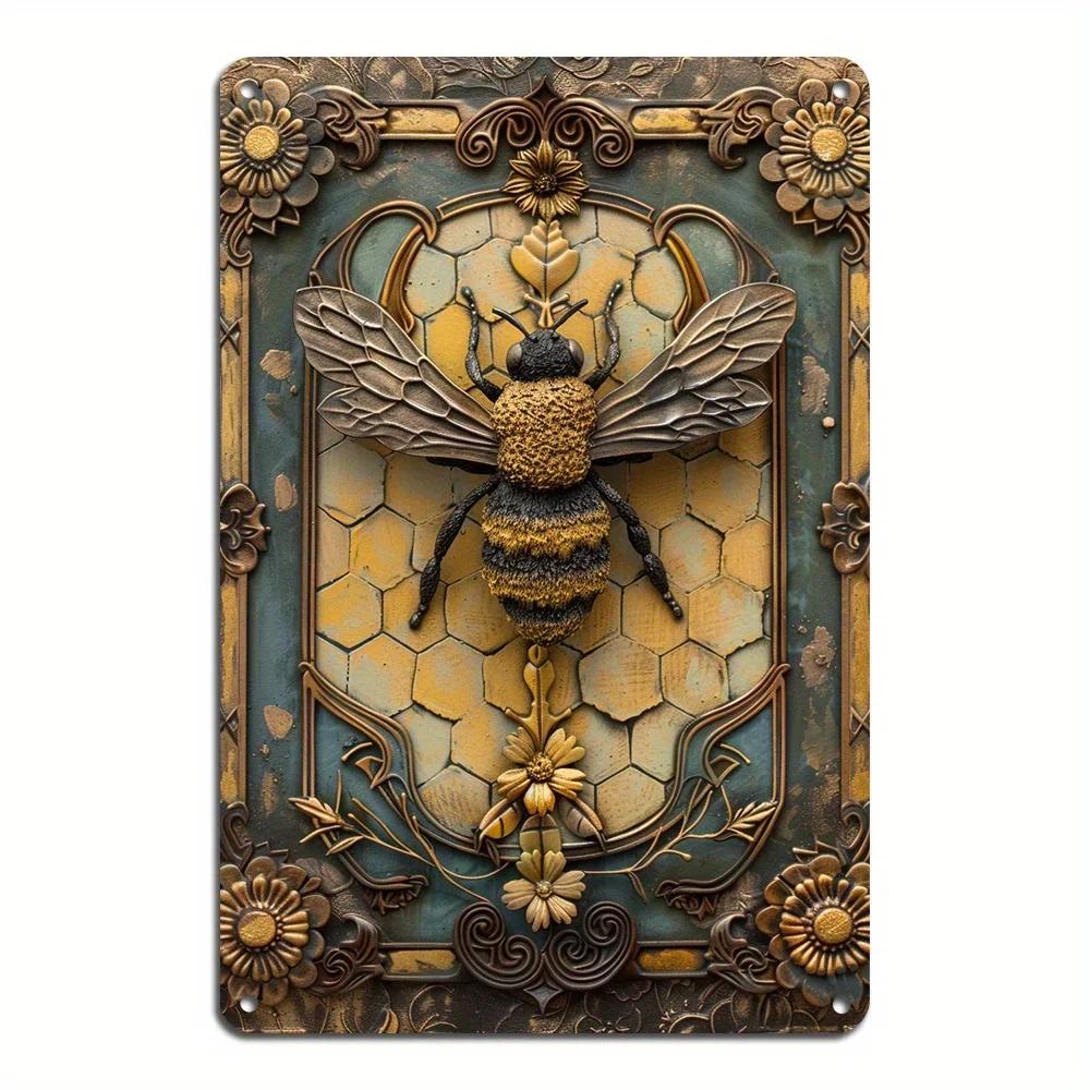 1pcs Vintage Metal Tin Sign Bee Aluminum Metal Tin Sign Wall Decor Sign Garage Home Bar Vintage Metal Decoration