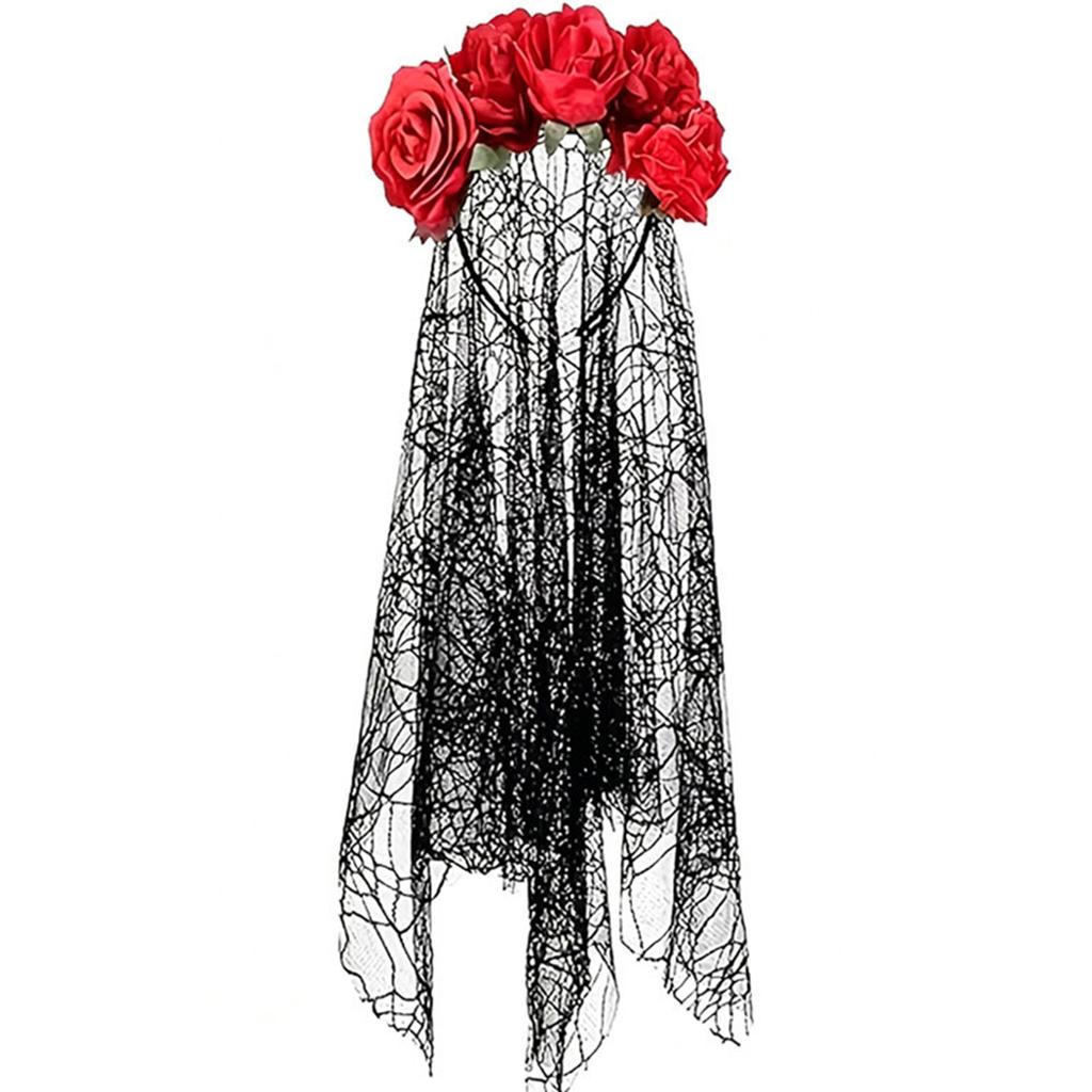 Halloween Bride Accessories Set with Red Rose Gloves Earrings and Stickers for Costume Photo Props