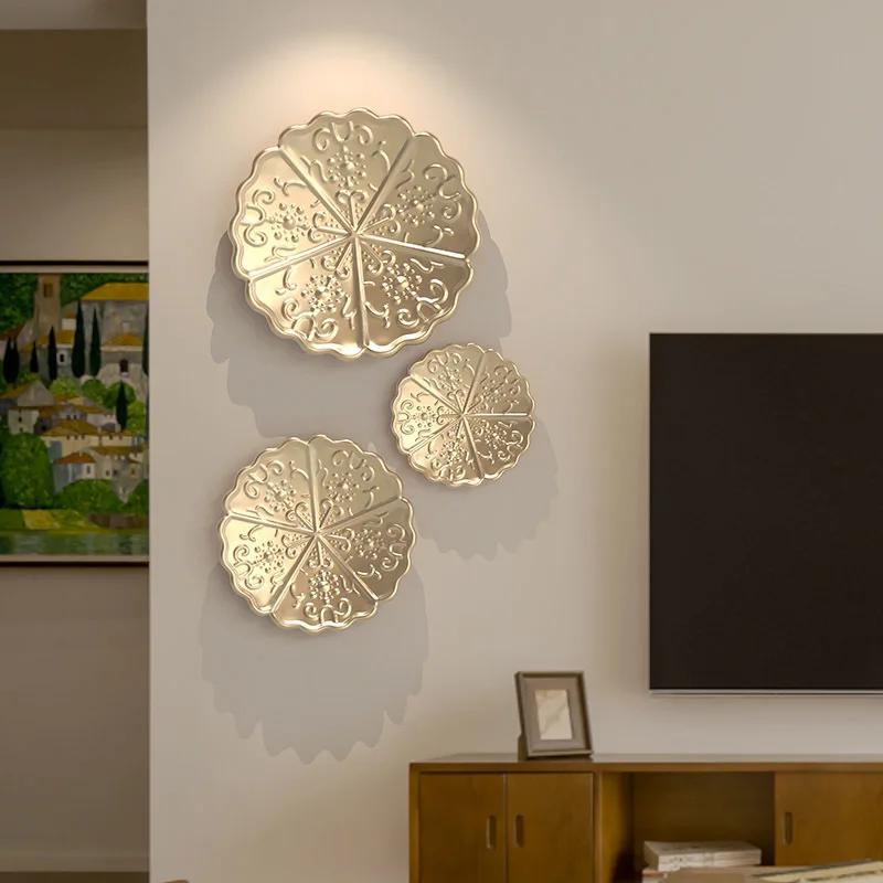 Metal New Chinese Abstract Lotus Leaf Fish Wall Hanging Light Luxury Living Room Wall Decoration Pendant Wall Decoration