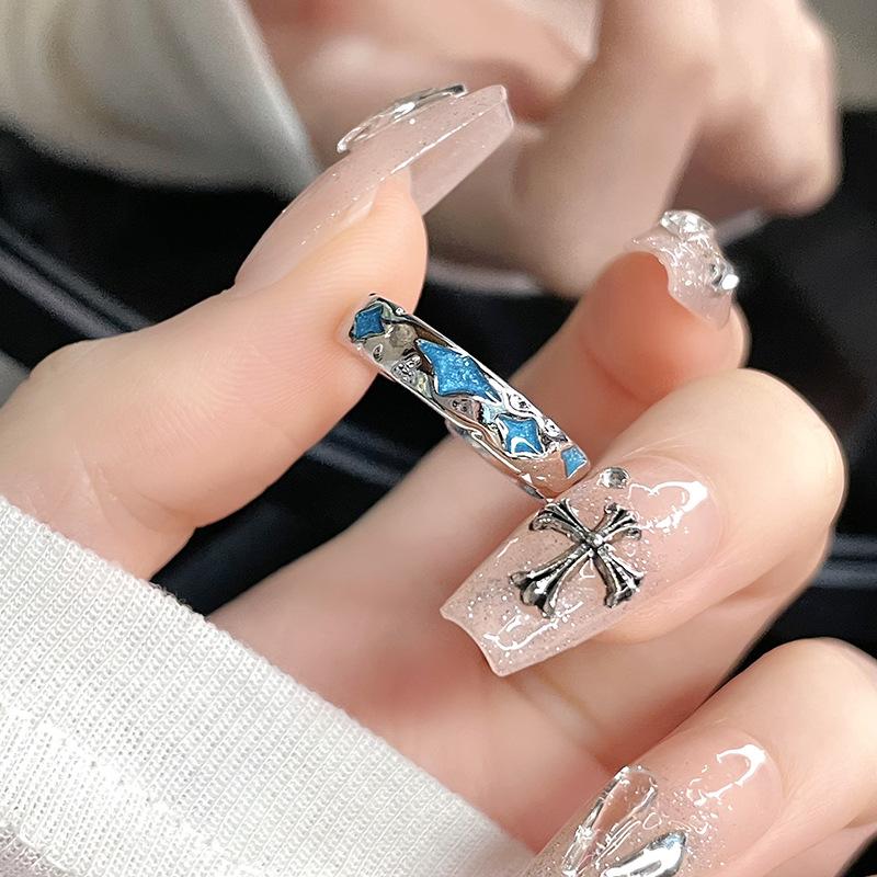 Blue Oil Lava Ring Female Niche Design High Sense Index Finger Ring Irregular Personality Simple Couple Ring