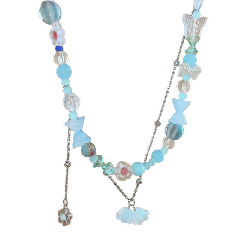 Collier Choker Fleur en Éclats d'Aquamarine Bleue d'Été - Collier Clavicule Haut de Gamme pour Femme
