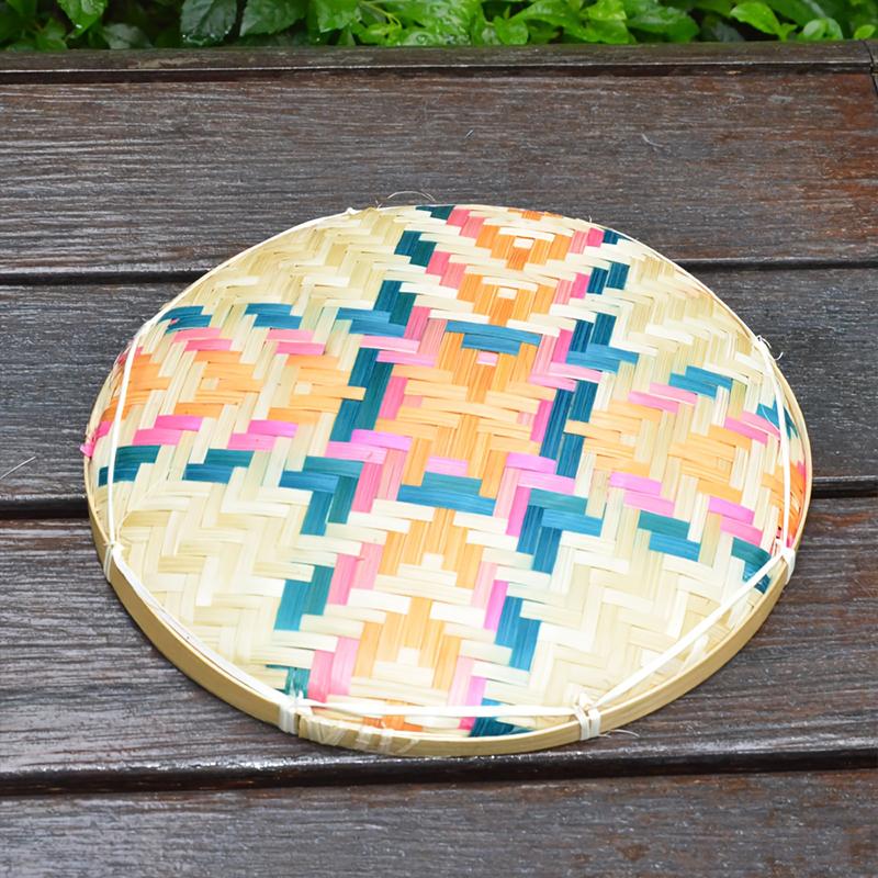 1PC Colorful Multipurpose Storage Basket Traditional Woven Handwoven Bamboo Decorative Flat Artistic 25cm