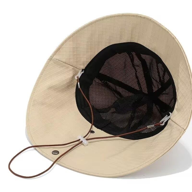 Sommer Outdoor Eimerhut für Männer Frauen Camping Sonnenhut Kordelzug Breiter Rand Sonnenschutz Wasserdicht Atmungsaktiv