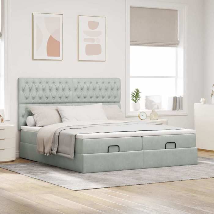 Maison Exclusive - Ottoman Bed Frame and Light Grey Mattress 160x200cm Velvet