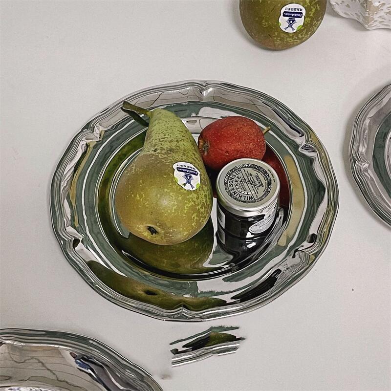Vassoio Ovale in Acciaio Inossidabile Retrò Francese Piatto per Snack Dessert Frutta Piatto Ovale con Pizzo Retrò Contenitore per Gioielli, gioielli, Cosmetici