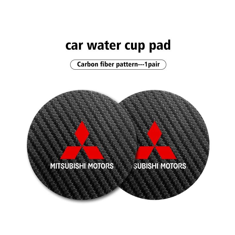 

2pcs Carbon Fiber Car Water Cup Coaster Non-slip Pad Mat for Mitsubishi Outlander Lancer Pajero Interior Decoration Accessories