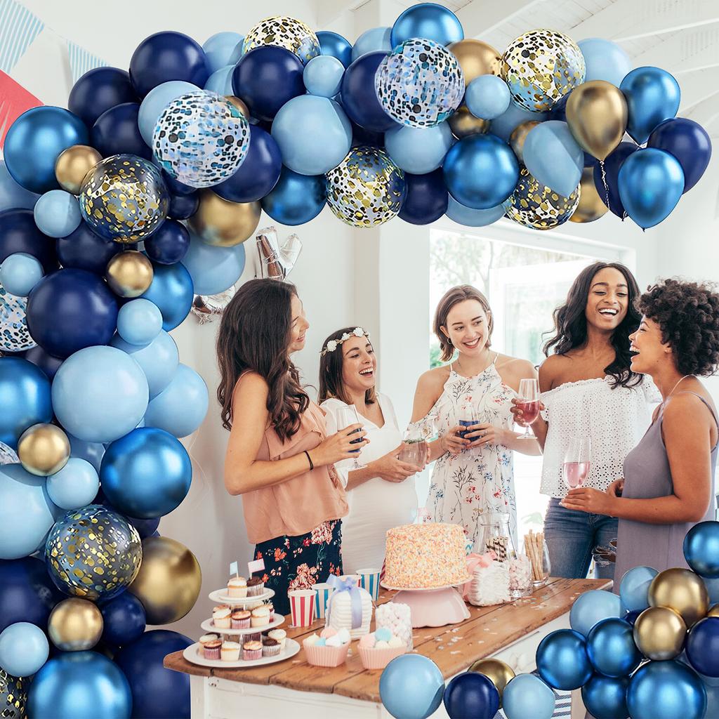 161 Stück Blaues Ballonbogen-Set Hellblaues und Metallic-Goldenes Ballongirlanden-Set Latex Blauer Paillettenballon Ballon in verschiedenen Größen