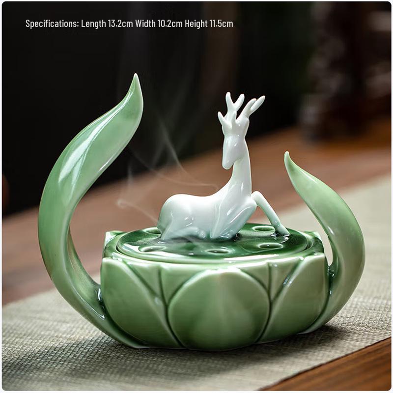 Zen Lotus Ceramic Coil Incense Burner for Agarwood & Sandalwood