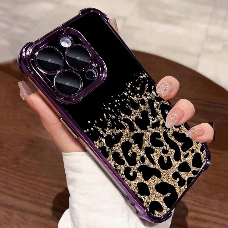 Korean Cute Leopard Pattern Electroplated Clear Phone Case For Samsung Galaxy S25 Ultra S24 S23 S22 S21 Plus FE Anti-Fall Cover