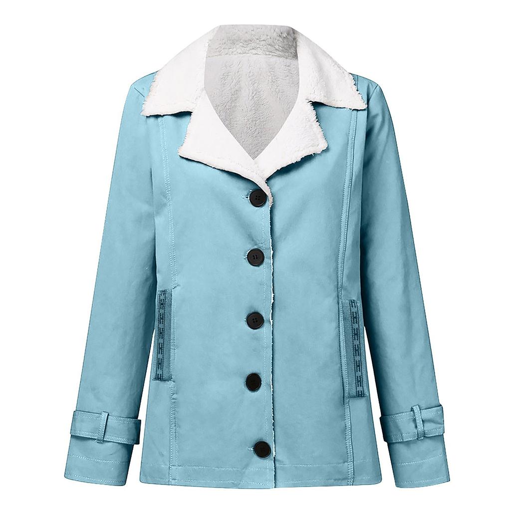 Women's Casual Fashion Loose Solid Color Hat Plus Fleece Collar Pocket Jacket