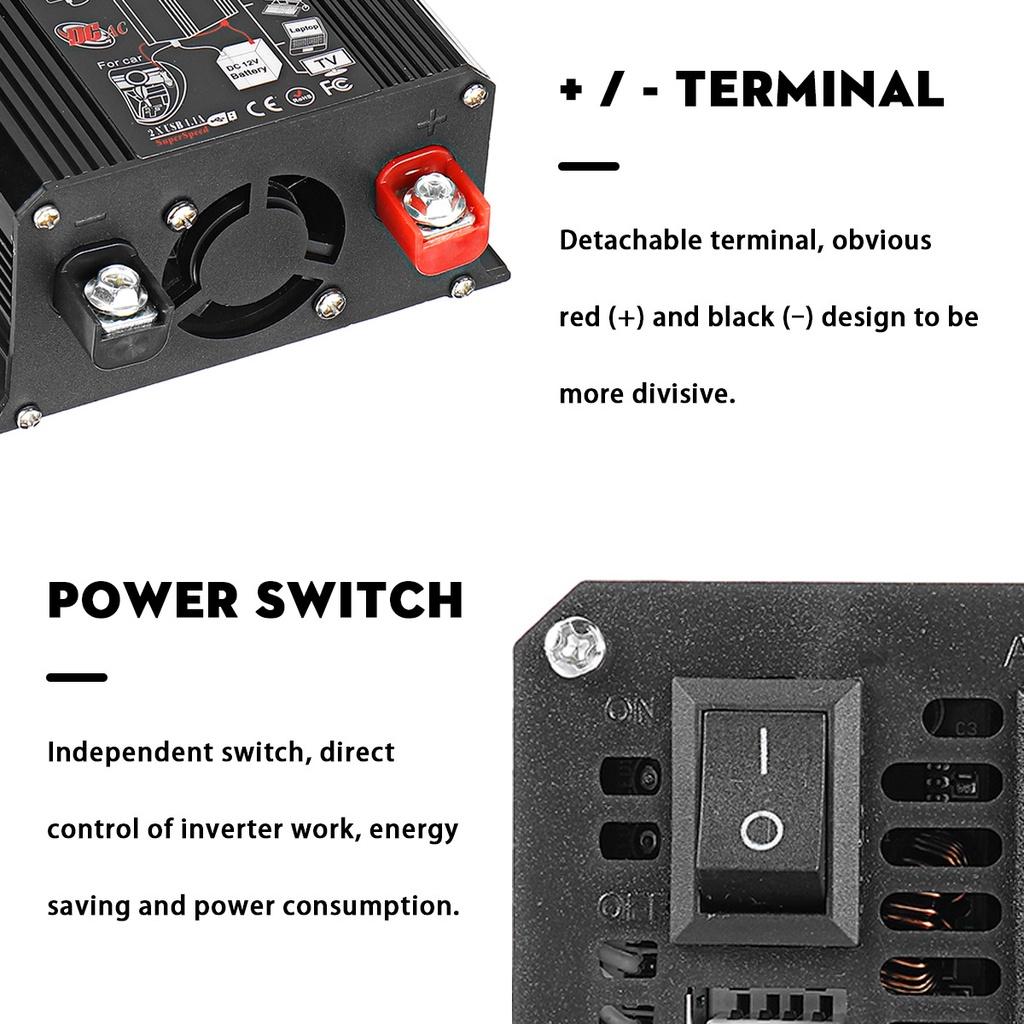 6000W 12V To 110V/220V USB Modified Sine Wave Voltage Transformer Car Adapter Charge Converter LCD Display Solar Power Inverter