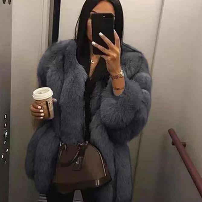 Women's Winter Faux Fur Hooded Coat Fashionable and Warm Faux Fur Vertical Hooded Hat Fluffy Fur
