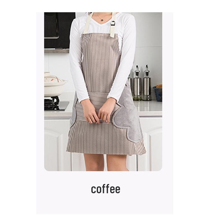 Striped Waterproof Oil-proof Kitchen Apron with Wipe-Hand Feature, Dirt-Resistant and Lightweight for Summer