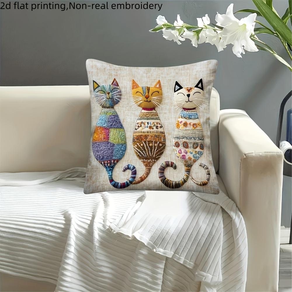 1pc Three Cute Cats Zipper Closure Short Plush Material Pillowcase  Suitable for Car  Farmhouse  Bedroom  Living Room Sofa Pillow Cover