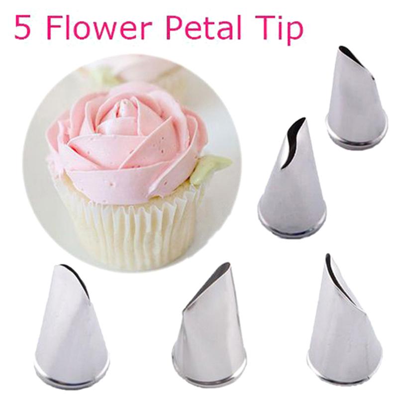 5Pcs/Set Rose Petal Metal Cream Tips Cake Decorating Tools Icing Piping Nozzles