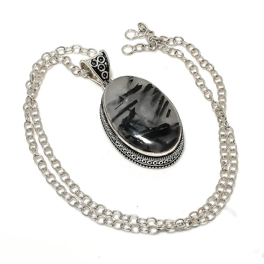 

Vintage Black Rutile Gemstone Handmade Ethnic Jewelry Pendant 2.13 VR-2301