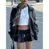Women's Short Faux Leather Jacket Street Style Zipper PU Leather Riding Jacket Vintage Casual Fashion Jacket  Spot Goods