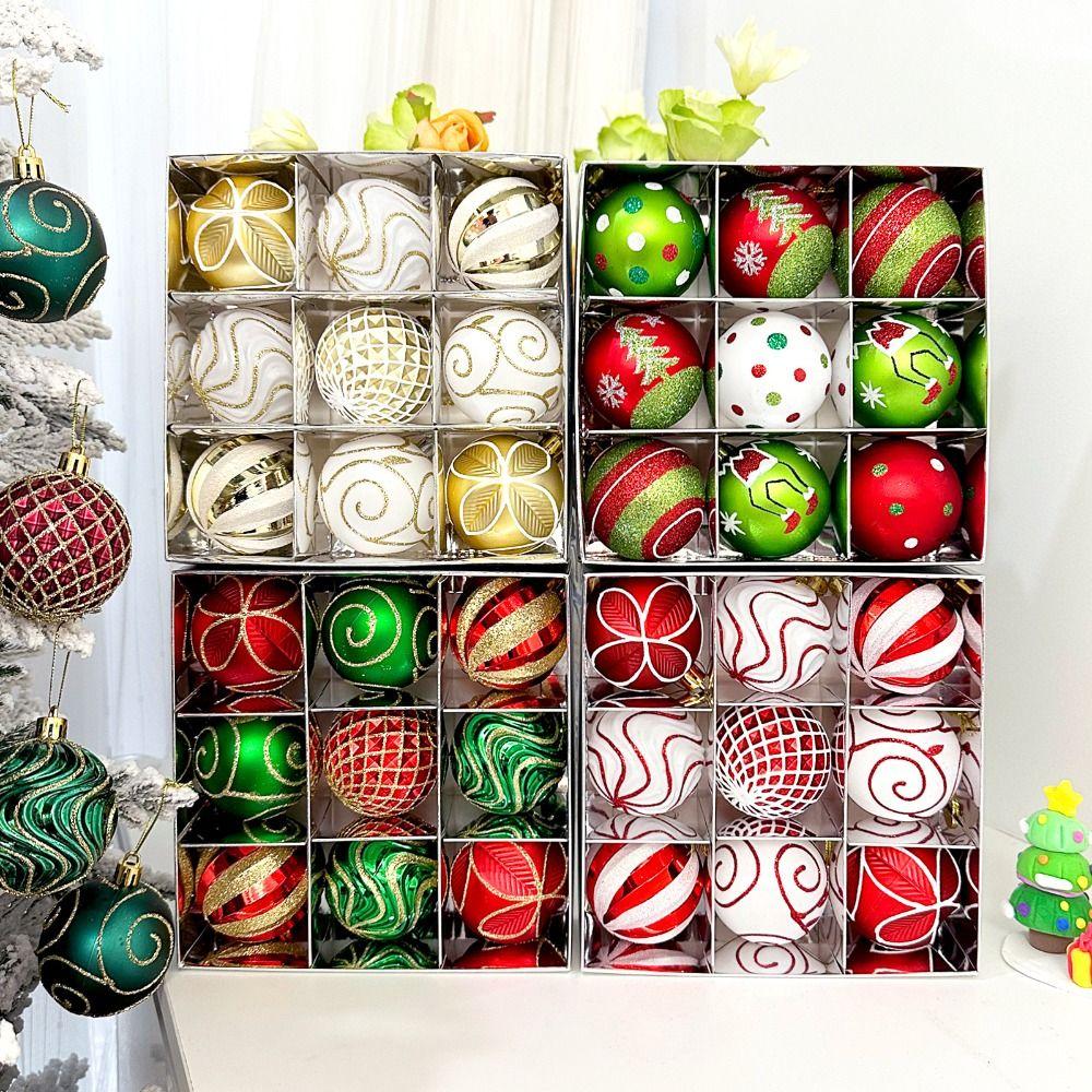 9Pcs/set 6CM Xmas Tree Hanging Pendant Painted Xmas Baubles Christmas Party Decoration