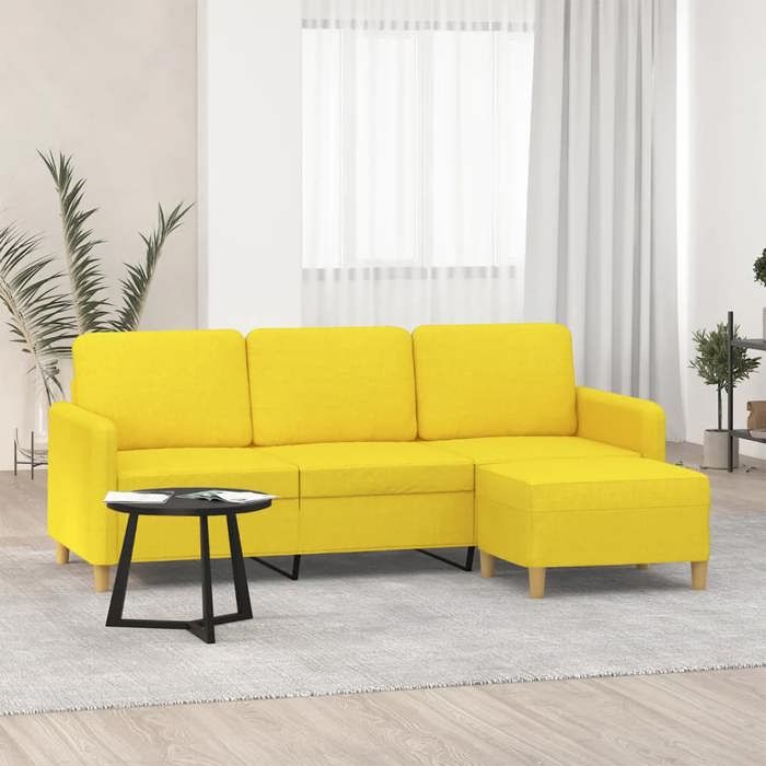 VidaXL 3-seater Sofa with Footrest Light Yellow 180 Cm Fabric 3201197