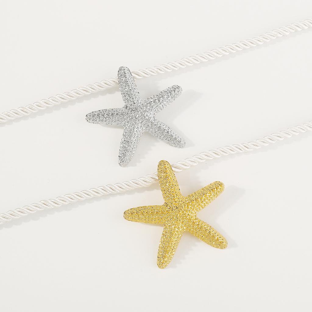 Personality Starfish Pendant Necklace Earrings Metal Texture Beach Style Elegant Clavicle Chain Trendy Female Jewelry
