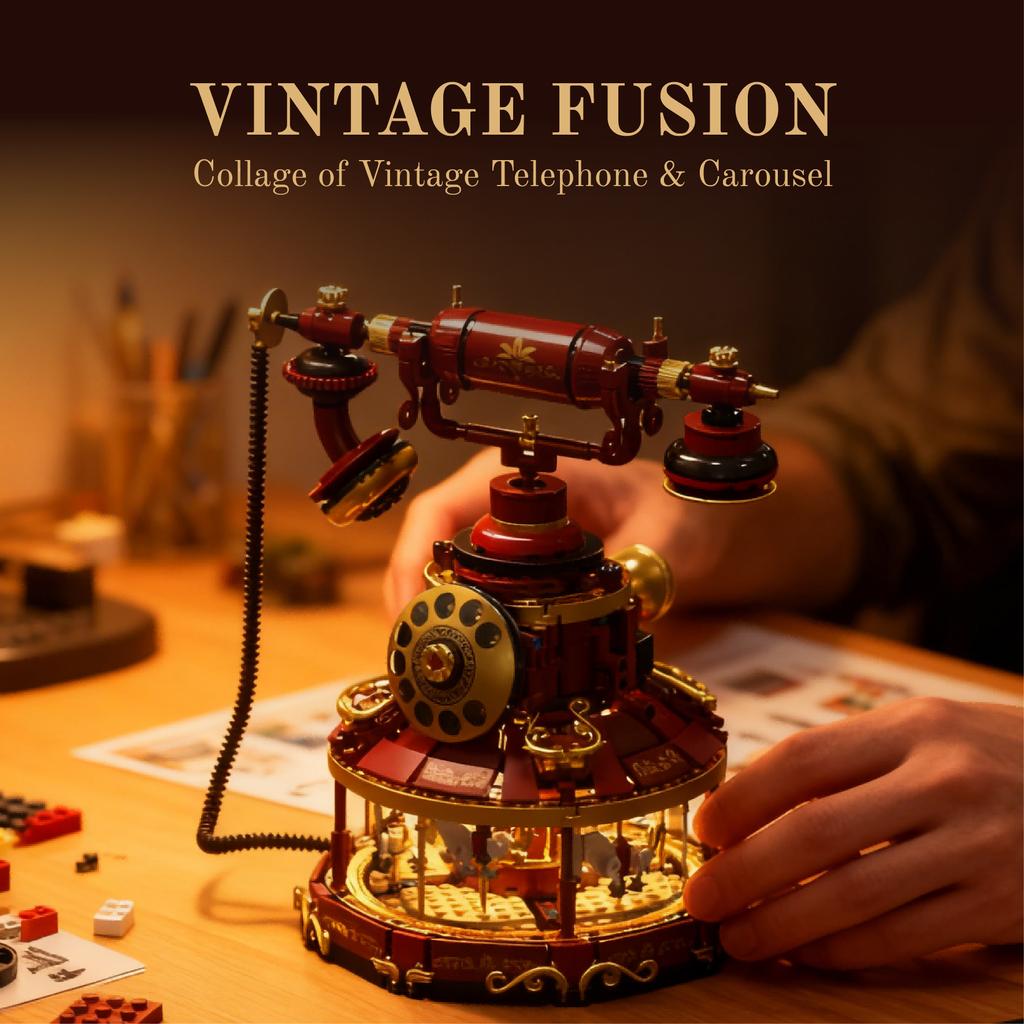 MOC Dampf Retro Serie Telefon Bausteine Karussell LED Feine Vintage Heimdeko Teile Figuren Steine Spielzeug Festival Geschenk