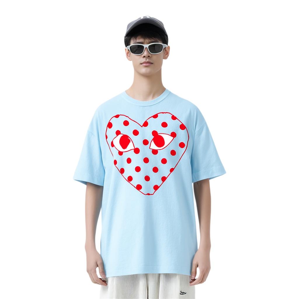 Comme des Garçons PLAY COMME Des GARCONS PLAY Kawakubo Rei Red Love Printing Short Sleeve Blue Men's AZ-T276-051-1