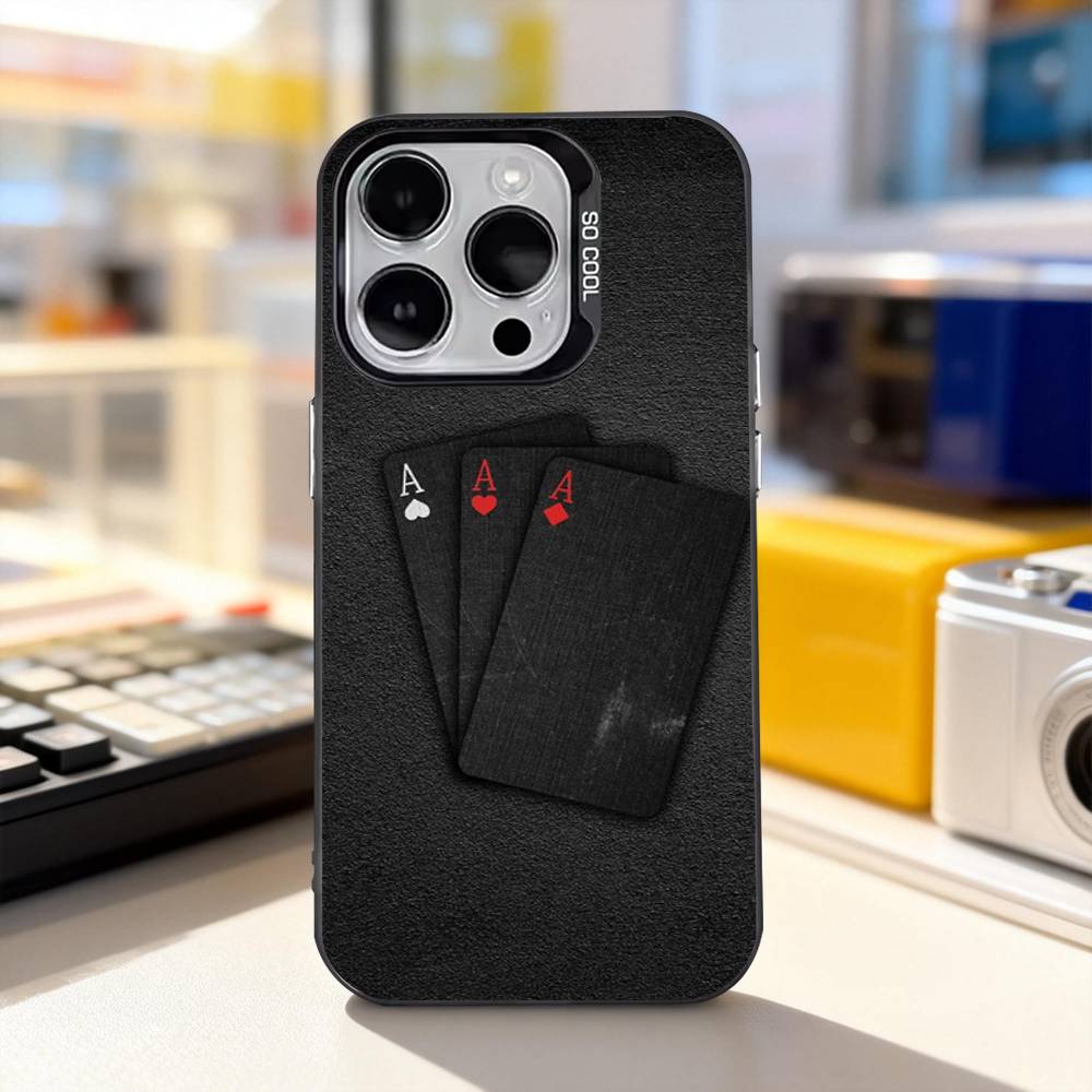 Poker Ace of Spades für iPhone 17, 16, 15, 14, 13, 12, 11, Pro, Max, Plus, E, Air, Mini – stoßfeste, schwarze, matte Hartschalen-Handyhülle