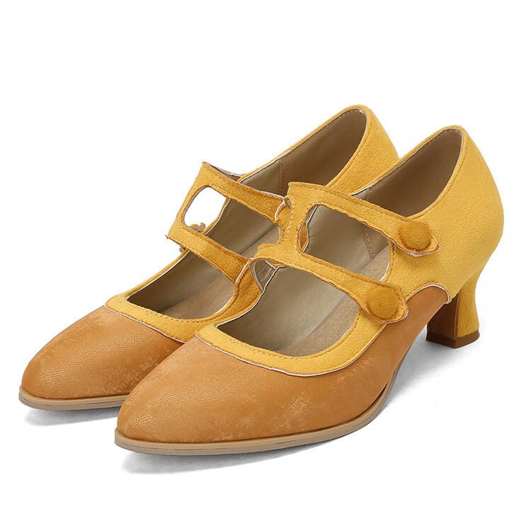 Spring Retro Pointed Head Light Mouth High Heel Mary Jane Shoes Double Breasted Medium Heel Women