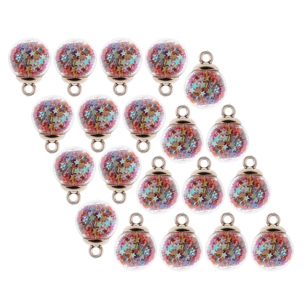 DIY 20Pcs 16mm Colored Stars Transparent Glass Ball Charms With Tiny Star Pendant Findings Craft