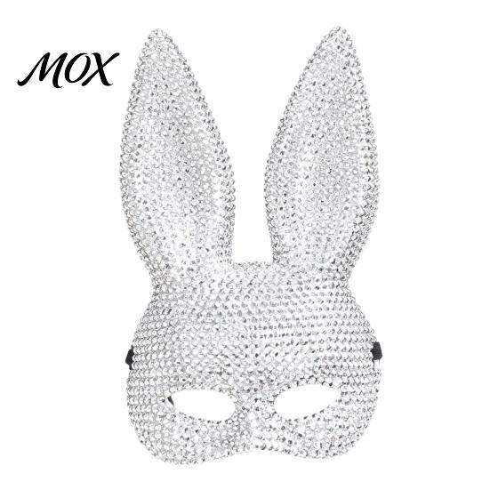 Halloween Costume Accessory Disco Mirror Rhinestone Rabbit Mask, Sparkly Glitter Bunny Face Mask Adjustable Elastic for Party, Shiny Reflective