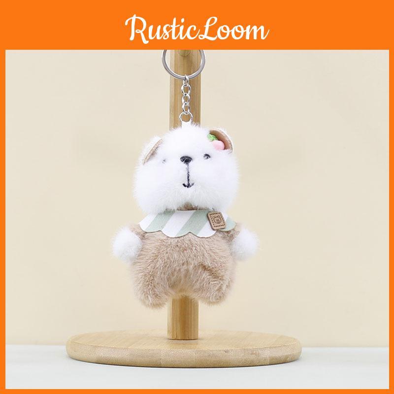 Cute Bear Bib Pendant Plush Toy Cartoon Bag Purple Key Chain Holiday Girl Gift