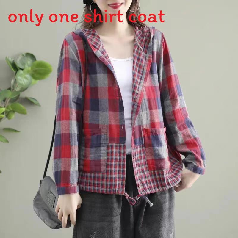 Vintage Plaid Shirt With Linen Cotton Fabric For Casual Autumn Wear
