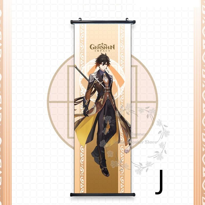 Impact Genshin Scroll Hanging Painting Anime Character Bedroom Decoration Painting Comic Exhibition Two-Dimensional Poster