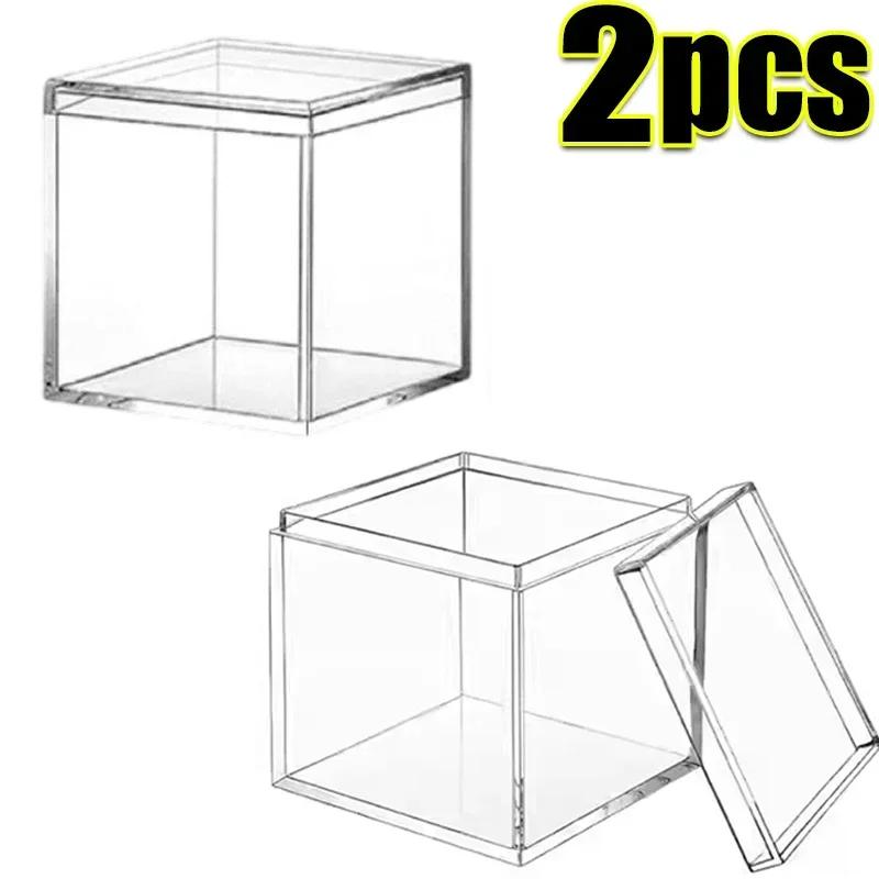 1-50pcs New Square Transparent Plastic Boxes with Lid for Food Acrylic Candy Gift Figurine Display Small Candy Boxes
