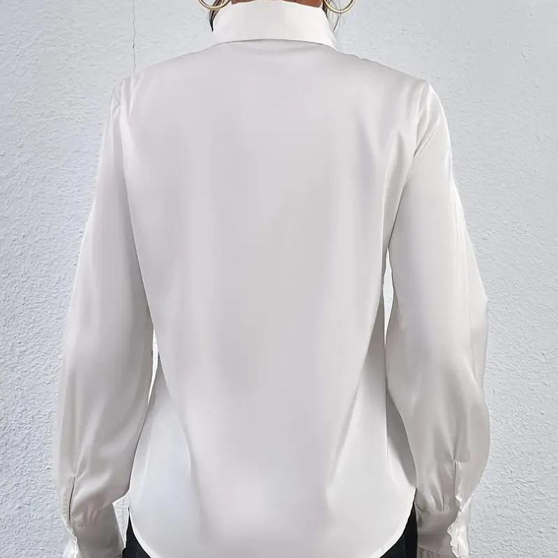 Spring Fashion Ruffled Turn Down Collar White Shirt for Women Elegant Slim Fit Casual Loose Women's Blouses Tops Solid Simple Office Lady Shirts 26476