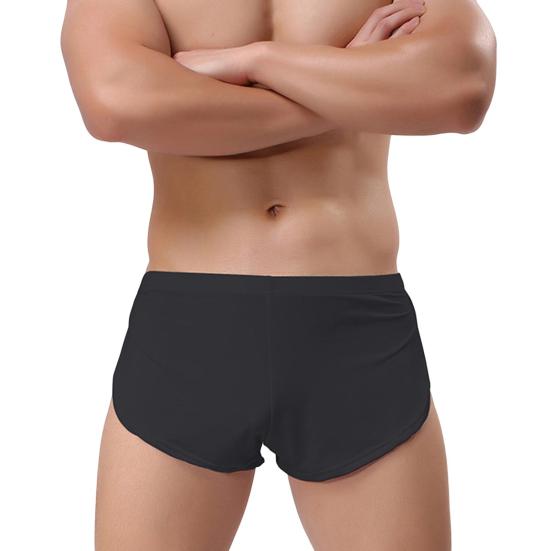 Men Sexy Boxer Underwear Low-rise Elastic Waistband Boxer Briefs Solid Color Full Hip