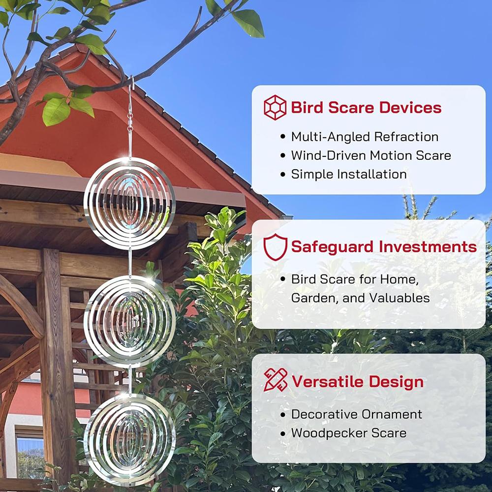 3Pcs Bird Deterrents For Outside Reflective 3D Stainless Steel Wind Spinners