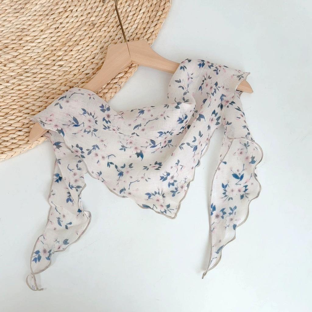 Spring And Summer Women Linen Floral Thin Neck Scarves Square Scarf Neckerchief Office Lady Hijab Headband Female Foulard