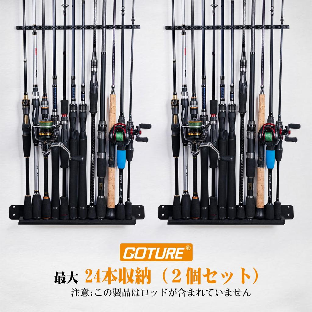 Goture Rod Wall Rod Rod Holds Up to 24 Load Vertical Fishing Rod Space Rod Black Stand, Fishing, Mount, Holder, Holder, Rods, Capacity 10-20kg, Type,