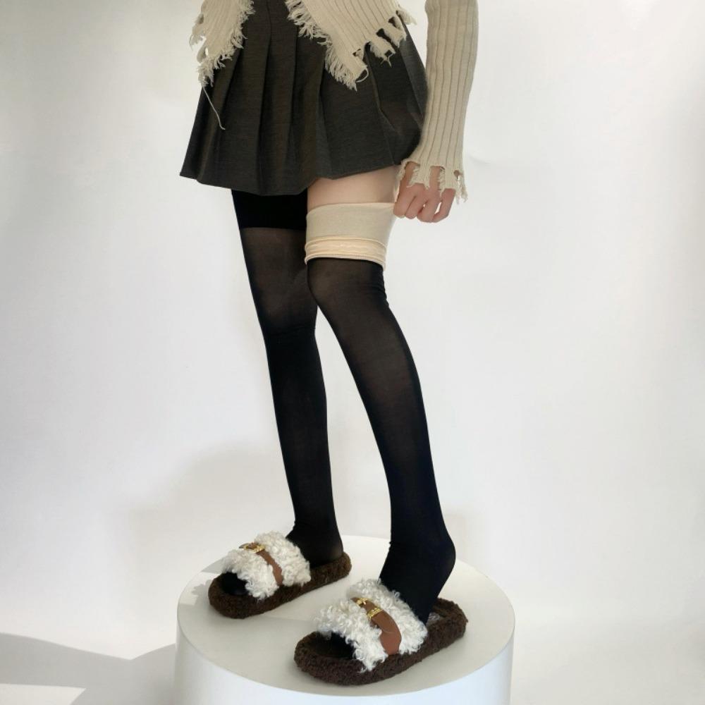 Autumn and Winter Nude Bare Leg Artifact Over The Knee Stockings Nude Skin Tone Double-layer Warm Velvet High Tube Socks Half-length Stockings Women