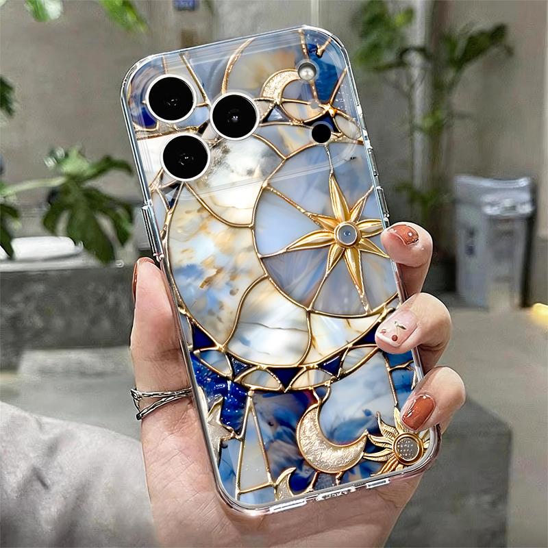Vintage European Style Phone Case For iPhone 17 Pro Max Coque iPhone 16 15 14 13 Pro Max 11 Clear Silicone Soft Cover Moon Stars