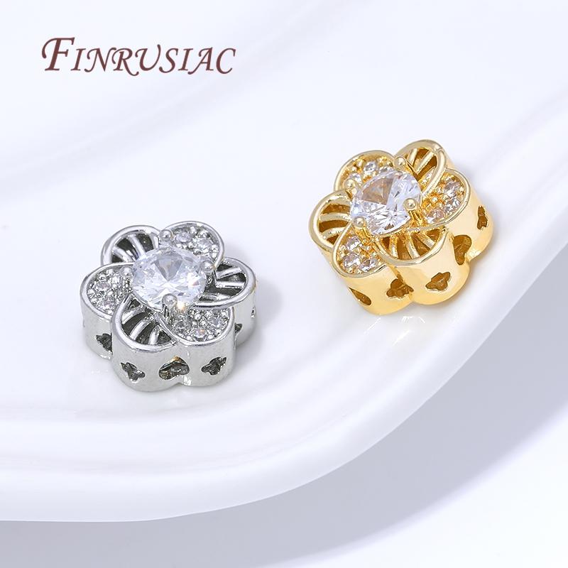 Style Multiple Plaqué Or 14K Perles Zircon pour Fabrication de Bijoux, Perles Espacement Métal, Perles Fleurs Rondes Séparateurs Accessoires DIY